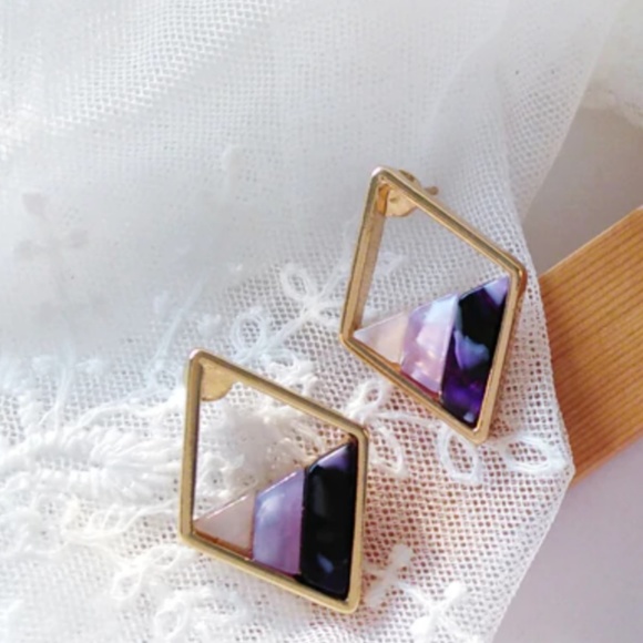 Jewelry - Geometric Stone Earrings Gold Purple Triangle